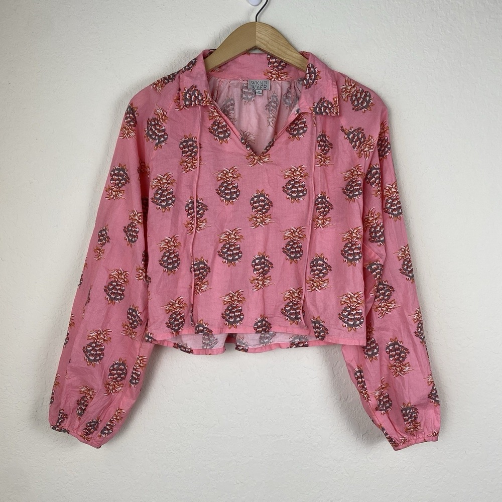 WKND Wyfr Size S Pineapple Top Cropped Pink Tropical Resort Cruise